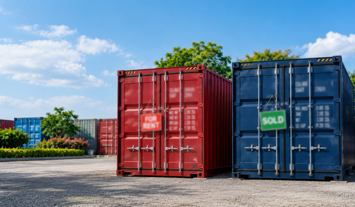 two containers are placed on an outdoor location