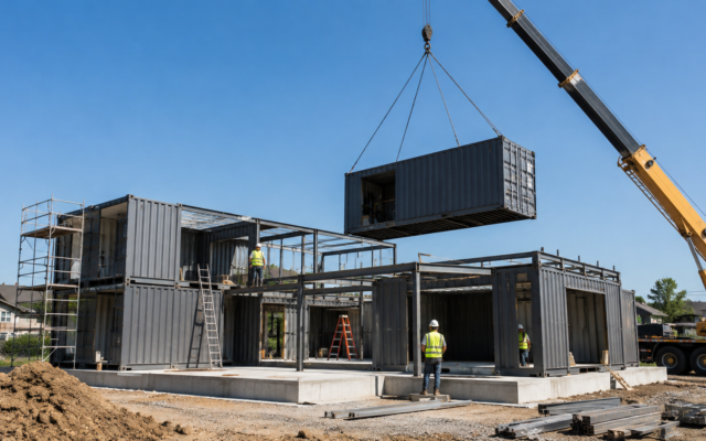 A picture showing machines handling containers