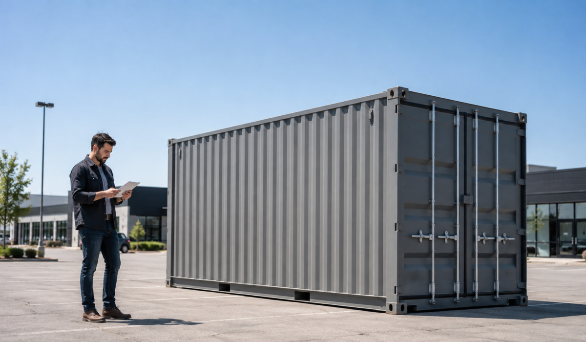 A man standing near a container