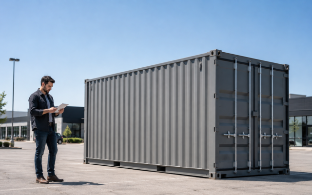 A man standing near a container
